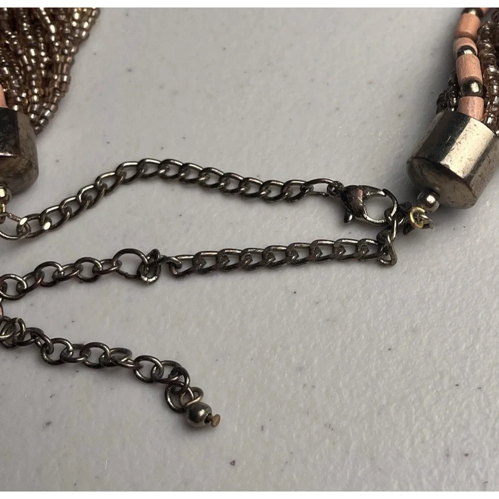 Bronze Seed Bead Torsade Necklace Twisted Multi Strand Chunky Statement 22